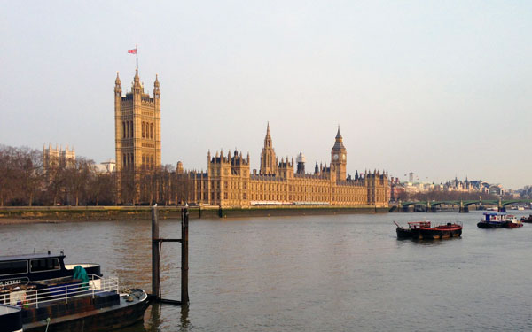The River Thames and Houses of Parliament in London